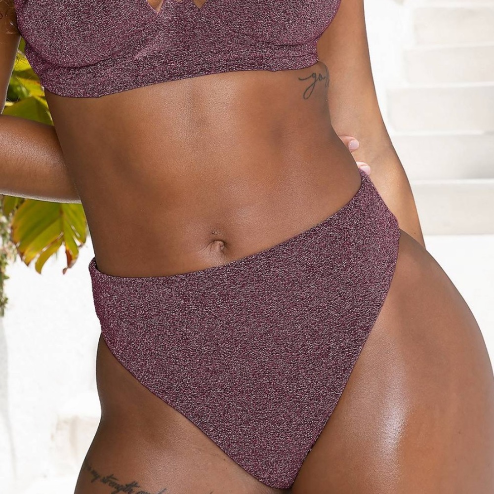 NWT Wolf & Whistle x Malaika Metallic Pink High Waist Bikini Bottoms Size 4